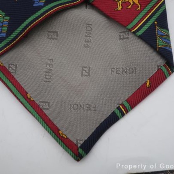Hermes tie yellow ec-20347 100% silk HERMES lion animal  Fendi Lion Image Silk Tie